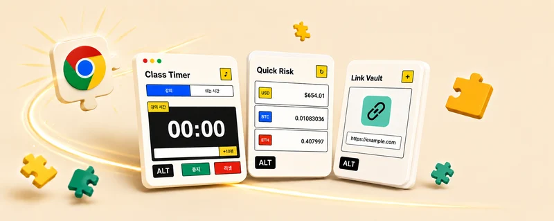 도로시J님이 만든 크롬 확장 3개 — Class Timer, Quick Risk 계산기, Link Vault 링크 보관함