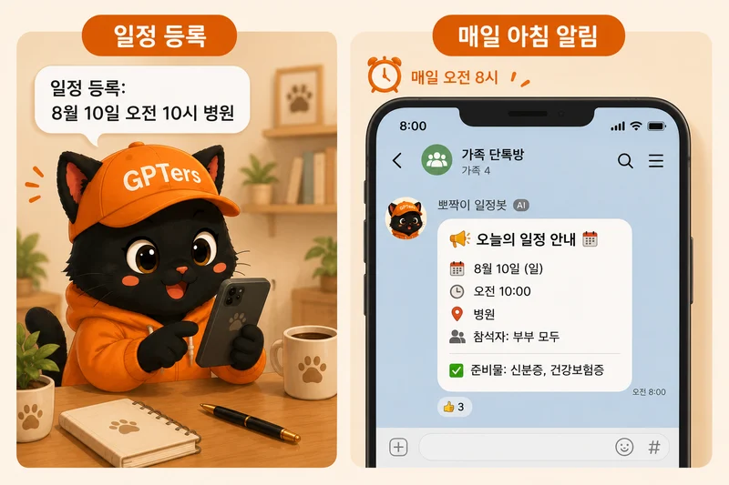 가족 일정을 한 줄로 등록하면 AI가 정리해 매일 아침 자동으로 알려주는 3단계 흐름